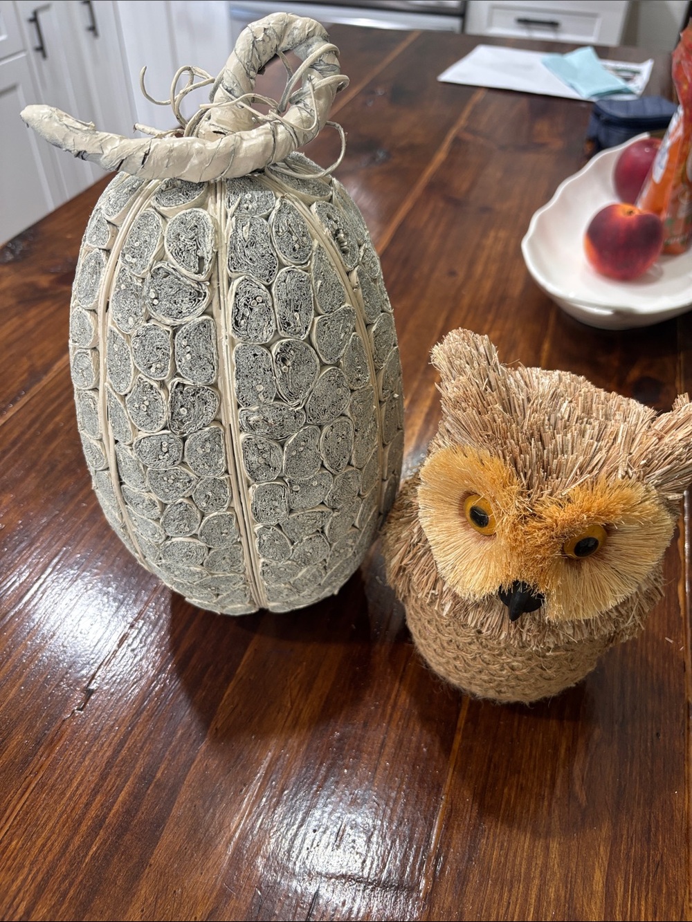 Neutral Decorative Fiber Pumpkin and Owl Set - Unbranded